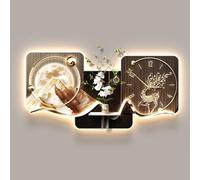 Yidlkecqey Décoration Murale 3D en Grès avec Horloge Silencieuse et LED, Tableau Lumineux avec Vase pour Plantes Réelles, Art Mural Moderne(Type C,70x140cm/27.5x55.1in)