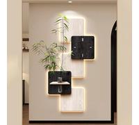 Yidlkecqey Décoration Murale 3D Grès avec Horloge Silencieuse et LED, Tableau Vertical Moderne avec Vase Hydroponique et Plante Artificielle pour Entrée, Salon(Type D,60x120cm/23.6x47.2in)