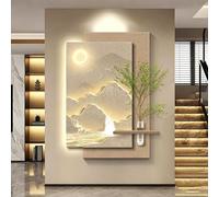 Yidlkecqey Décoration Murale 3D Montagne en Grès avec Rétroéclairage LED, Art Zen avec Vase Hydroponique et Verdure Artificielle pour Entrée(Type F,53x80cm/20.8x31.5in)