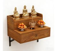 Yidlkecqey Étagère d'autel de Bouddha à fixation murale avec tiroir, autel zen épais pour statues, table d'autel robuste pour culte à la maison, 40 - 80 cm (couleur chêne doré, 60 x 40 x 36 cm)