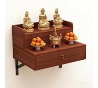 Yidlkecqey Étagère d'autel de Bouddha à fixation murale avec tiroir, autel zen épais pour statues, table d'autel robuste pour culte à la maison, 40 - 80 cm (couleur teck, 50 x 40 x 36 cm)