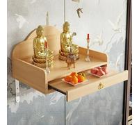 Yidlkecqey Étagère d'autel murale en bois massif, supports en métal stables, salle consacrée par Bouddha avec tiroir, sanctuaire zen flottant pour statues et encens (couleur bois naturel, 60 x 30 x 26