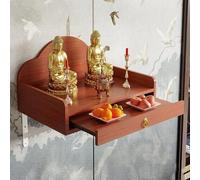 Yidlkecqey Étagère d'autel murale en bois massif, supports en métal stables, salle consacrée par Bouddha avec tiroir, sanctuaire zen flottant pour statues et encens (couleur teck, 60 x 30 x 26 cm)