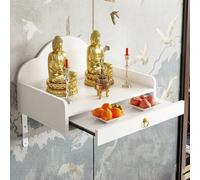 Yidlkecqey Étagère d'autel murale en bois massif, supports métalliques stables, salle consacrée par Bouddha avec tiroir, sanctuaire zen flottant pour statues et encens (blanc, 50 x 30 x 26 cm)