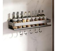 Yidlkecqey Étagère Murale à Épices pour Cuisine, Organiseur de Condiments en Métal sans Perçage, Rangement Gain de Place pour Bouteilles d’Huile, Sel, Sauce et Vinaigre(60x10x8cm/23.6x3.9x3.1in)