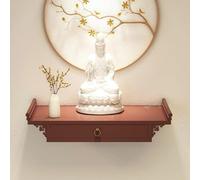 Yidlkecqey Étagère Murale de Style Chinois Moderne, Autel Mural pour Ancêtres & Encens, Table d’Encens en Bambou pour Prière Bouddhiste(Red Bronze,40x23cm/15.7x9cm)