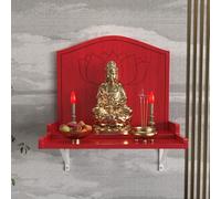 Yidlkecqey Étagère murale en bois massif avec sculpture de lotus et supports en métal, sanctuaire bouddhiste pour la méditation et la prière (Rouge A, 43 x 40 x 42 cm)