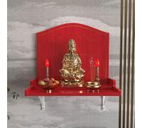 Yidlkecqey Étagère murale en bois massif avec sculpture de lotus et supports en métal, sanctuaire bouddhiste pour la méditation et la prière (rouge B, 48 x 40 x 45 cm)