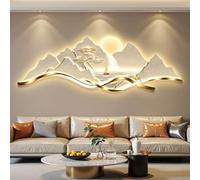 Yidlkecqey Grande Décoration Murale LED Salon, Tableau Paysage Montagne 3D Horizontal en Porcelaine de Cristal avec Télécommande, Lueur Chaude(Type D,30x90cm/11.8x35.4in)