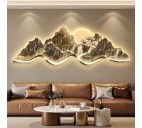 Yidlkecqey Grande Décoration Murale LED Salon, Tableau Paysage Montagne 3D Horizontal en Porcelaine de Cristal avec Télécommande, Lueur Chaude(Type A,30x90cm/11.8x35.4in)