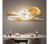 Yidlkecqey Horloge Murale 3D en Porcelaine de Cristal avec LED, Silencieuse sans Tic-tac, Décoration Rectangulaire pour Salon(33x100cm/13x39.3in)