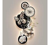 Yidlkecqey Horloge Murale Lumineuse LED, Tableau 3D en Porcelaine de Cristal avec Vase Hydroponique et Plante pour Salon, Entrée, Couloir(Type D,40x80cm/15.7x31.5in)
