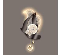 Yidlkecqey Horloge Murale Silencieuse avec Rétroéclairage LED, Décor en Cristal de Porcelaine 3D, Veilleuse Graduable à Distance, Applique Mural 220V Salon Chambre(Type B,40x82cm/15.7x32.3in)