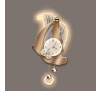 Yidlkecqey Horloge Murale Silencieuse avec Rétroéclairage LED, Décor en Cristal de Porcelaine 3D, Veilleuse Graduable à Distance, Applique Mural 220V Salon Chambre(Type C,30x66cm/11.8x26in)