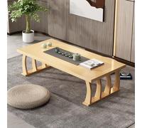 Yidlkecqey Table Basse de Sol, Table Tatami Japonaise en Bois Massif pour Baie Vitrée, Table à Thé Basse Style Zen pour Méditation et Lecture(Natural Wood Color,120x60x35cm/47.2x23.6x13.7in)