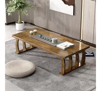 Yidlkecqey Table Basse de Sol, Table Tatami Japonaise en Bois Massif pour Baie Vitrée, Table à Thé Basse Style Zen pour Méditation et Lecture(Coffee Color,80x60x35cm/31.5x23.6x13.7in)
