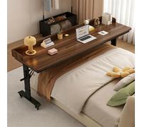 Yidlkecqey Table de lit roulante avec étagères de Rangement | Bureau de Lit Réglable en Hauteur sur Roulettes, Table de Lit Roulante pour Lit ou Canapé(Type J,210x50cm/82.6x19.7in)