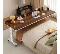 Yidlkecqey Table de lit roulante avec étagères de Rangement | Bureau de Lit Réglable en Hauteur sur Roulettes, Table de Lit Roulante pour Lit ou Canapé(Type I,210x50cm/82.6x19.7in)