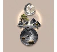 Yidlkecqey Tableau décoratif Mural en grès 3D, décoration Murale avec éclairage LED, Sculpture Murale élégante, décoration Murale pour l'entrée du Salon(Style H,70x140cm/27.5x55in)