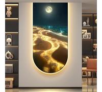 Yidlkecqey Tableau décoratif Mural en grès 3D, Tableau Lumineux LED Effet océan pour entrée, Toile Vague apaisante et Luxueuse, décor Marin pour Couloir et Hall d'entrée(Type C,70x140cm/27.5x55in)