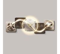 Yidlkecqey Tableau Lumineux 3D avec Horloge Silencieuse, Décoration Murale LED en Porcelaine de Cristal, Lumière Chaude et Télécommande pour Salon(Type A,40x120cm/15.7x47.2in)