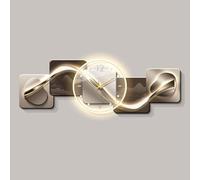Yidlkecqey Tableau Lumineux 3D avec Horloge Silencieuse, Décoration Murale LED en Porcelaine de Cristal, Lumière Chaude et Télécommande pour Salon(Type C,35x100cm/13.7x39.4in)