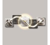 Yidlkecqey Tableau Lumineux 3D avec Horloge Silencieuse, Décoration Murale LED en Porcelaine de Cristal, Lumière Chaude et Télécommande pour Salon(Type B,40x120cm/15.7x47.2in)