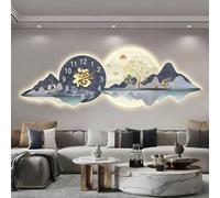 Yidlkecqey Tableau Lumineux LED avec Horloge, Décoration Murale Silencieuse en Porcelaine de Cristal, Image 3D sans Cadre avec Télécommande(Type B,40x120cm/15.7x47.2in)