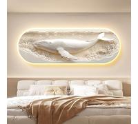 Yidlkecqey Tableau Lumineux LED Style crème, Art en Relief 3D stéréoscopique représentant l'océan,idéal pour Une tête de lit de Chambre et Un Salon.(Type A,40x120cm/15.7x47.2in)