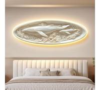 Yidlkecqey Tableau Lumineux LED Style crème, Art en Relief 3D stéréoscopique représentant l'océan,idéal pour Une tête de lit de Chambre et Un Salon.(Type B,30x90cm/11.8x35.4in)