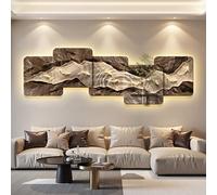 Yidlkecqey Tableau Mural 3D Cristal Porcelaine avec LED, Décoration Zen Montagne Verticale pour Entrée, Art Moderne Lumineux avec Plantes(Type B,50x150cm/19.7x59in)