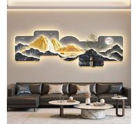 Yidlkecqey Tableau Mural 3D Cristal Porcelaine avec LED, Décoration Zen Montagne Verticale pour Entrée, Art Moderne Lumineux avec Plantes(Type C,40x120cm/15.7x47.2in)