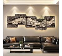 Yidlkecqey Tableau Mural 3D Cristal Porcelaine avec LED, Décoration Zen Montagne Verticale pour Entrée, Art Moderne Lumineux avec Plantes(Type E,50x150cm/19.7x59in)