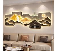 Yidlkecqey Tableau Mural 3D Cristal Porcelaine avec LED, Décoration Zen Montagne Verticale pour Entrée, Art Moderne Lumineux avec Plantes(Type D,40x120cm/15.7x47.2in)