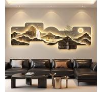 Yidlkecqey Tableau Mural 3D Cristal Porcelaine avec LED, Décoration Zen Montagne Verticale pour Entrée, Art Moderne Lumineux avec Plantes(Type F,50x150cm/19.7x59in)