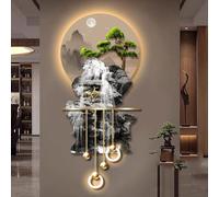 Yidlkecqey Tableau Mural 3D Métal avec LED, Décoration de Salon Paysage en Porcelaine de Cristal, Sculpture Murale Paysage Montagne et Rivière(Type F,50x120cm/19.7x47.2in)
