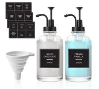 YIDM Lot de 2 distributeurs de sirop de café en verre - Pompe à sirop de café - Accessoires de bar - 500 ml - Avec 18 autocollants - Distributeur de sirop de café pour dîner café bar - Noir