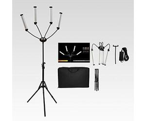 Yidoblo FX-8000ii Pliable 50W 3200K-5500K LED Video Studio Four Arms Fill Ring Light avec Port de Chargement USB, trépied de 200 cm de Long pour Le Maquillage Youtube de caméra de téléphone
