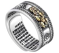 Yidoo 99 Argent Feng Shui PIXIU Mani Amulette Chanceux Richesse Bouddhiste Coeur Sutra Anneau pour Hommes Femmes Ouverture Réglable Mantra Amulette Anneau