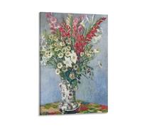 YIEANBAO Claude Monet Impressionnist Célèbre Peinture Poster (Bouquet de Glaïeuls et Marguerites) Impression sur toile Art mural Décoration d'intérieur Peinture Cadre 20 x 30 cm