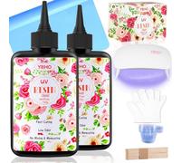 YIEHO 200g Kit Resine UV avec Lampe- Résine Epoxy UV Transparente Durcissement Rapide Durcie Resine uv pour Bijoux pour Débutants Fabrication avec Tapis en Silicone