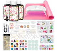 YIEHO 300g Kit Resine UV avec Lampe et Moules, Cristal Résine UV Transparente Pour la Fabrication de Bijoux DIY, Porte-clés, Boucles d'oreilles, Colliers