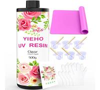 YIEHO Kit de résine UV 500 g - Résine époxy transparente UV pour la fabrication de bijoux artisanaux avec coussinet en silicone