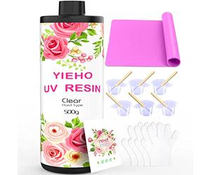 YIEHO Kit de résine UV 500 g - Résine époxy transparente UV pour la fabrication de bijoux artisanaux avec coussinet en silicone