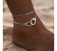 Yienate Boho Love Bracelet de cheville en argent délicat avec breloque menottes pour femme et fille