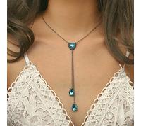 Yienate Boho Y Collier Choker En Cristal Bleu Collier Coeur En Cristal Long Pendentif En Forme Argent Larme En Strass Lariat Collier Pailleté En Cristal Collier Pierre Naissance Bijoux Pour Femmes