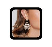 Yienate Boucles d'oreilles à fleurs cristal Boucles d'oreilles or floral Boho Creux Boucle d'oreille de fleur de strass Boucles d'oreille de cerceau floral perlé de perle Bijoux de mariage pour femmes