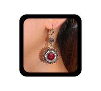 Yienate Boucles d'oreilles boho Boucles d'oreilles en cristal rouge et noir Boucle d'oreille gitane unique Déclaration géométrique rond boucle d'oreille colorée bijoux ethnique tribal pour les femmes
