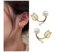Yienate Boucles D'oreilles Boho Perle Tulipe Veste Piercing Or Flore Devant Derrière Grimpantes Chenilles Bijoux Pour Femmes