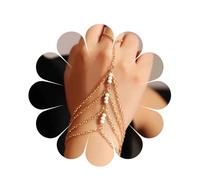 Yienate Bracelet Boho Superposé Or Perle Blanche - Chaîne De Doigt, D'esclave, De Poignet, De Harnais, De Main Vintage - Multi-couches Bijoux Pour Femmes Filles
